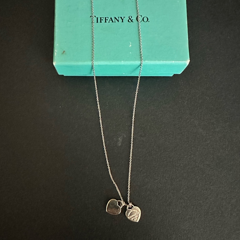 Authentic Tiffany and Co Mini Double Heart Tag Pendant